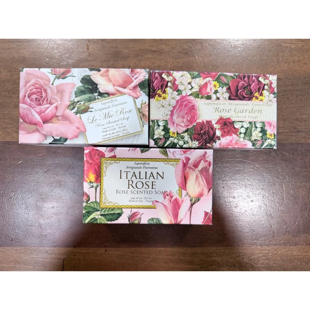Saponificio Artigianale Fiorentino Italian Rose Scented Soap Set 3 Bars 10.5oz